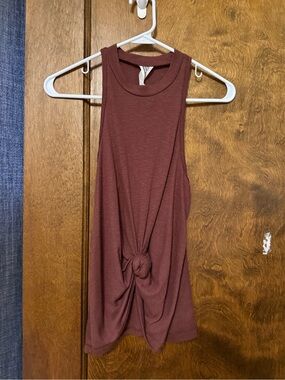 We The Free Ribbed Front-Knot Tank Top - Brown/Maroon